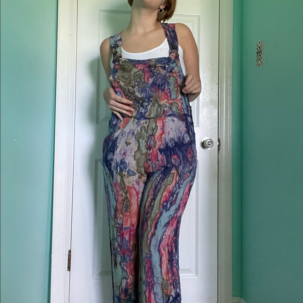 multicolor hippie tie-dye overalls